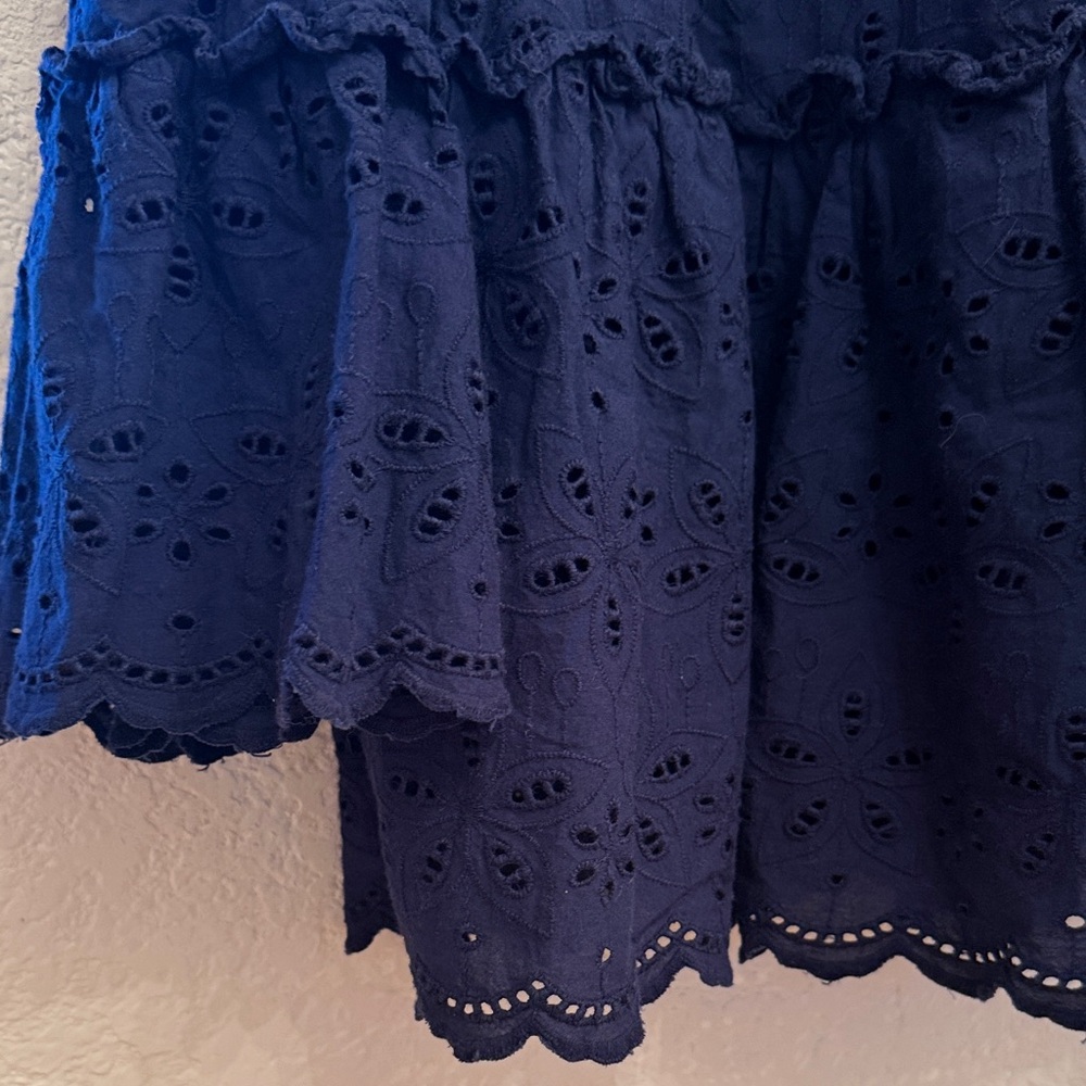 Navy Blue 100% Cotton Eyelet Blouse by Crown & Ivory-Boho Flutter Sleeve XXL - Picture 16 of 17